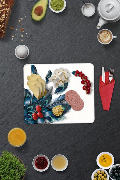 Decorita Set of 2| Glass Plate - Breakfast Plate - Cake Plate| Plumas Pattern| 29cm X 34cm