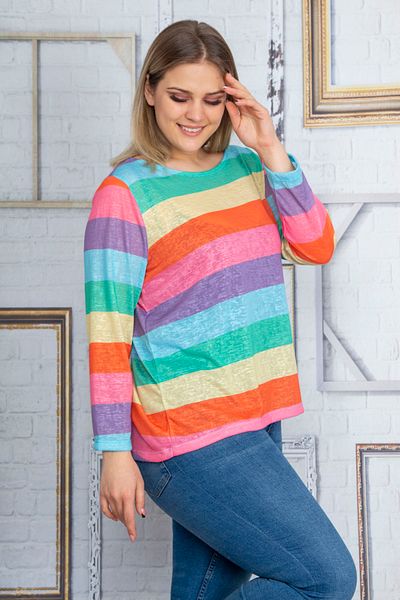 Şans Women's Large Size Colorful Blouse 65n22854