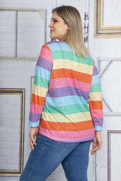 Şans Women's Large Size Colorful Blouse 65n22854