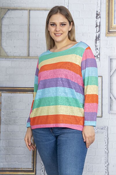 Şans Women's Large Size Colorful Blouse 65n22854