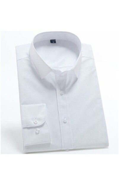 nacar çarşı Men's White Long Sleeve Slim Fit Shirt