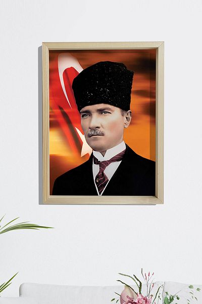 Dekor Loft Tablou Ataturk cu Rama din Lemn de Pin 33x44 Cm