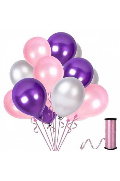 Acar Süs Silver Purple Pink Metallic Balloon 12 Inch 30 Pieces