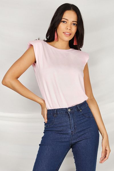 Select Moda Women's Pink Crew Neck Padded T-shirt