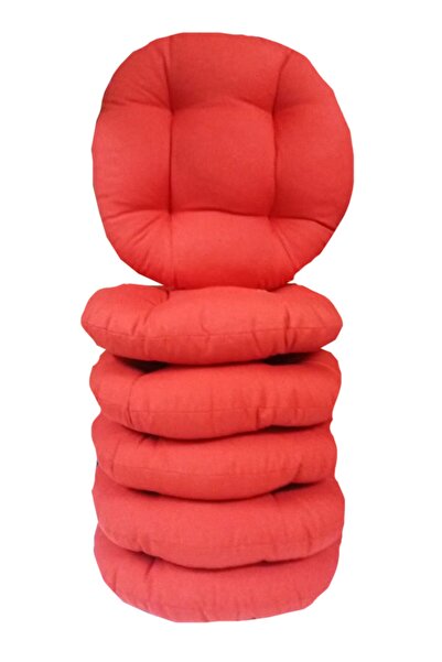 Fitsdekor Kırmızı Yuvarlak Sandalye Minderi 38 Cm 6 Adet Takım