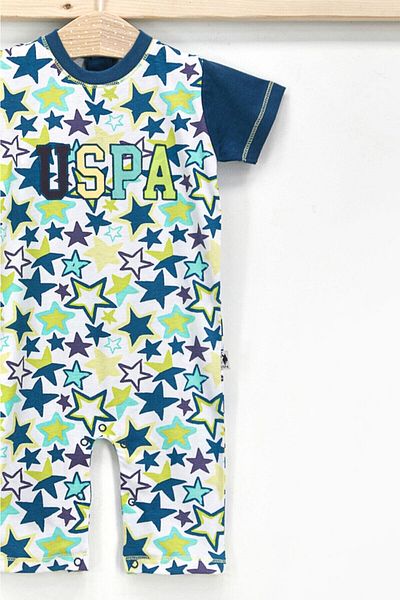 U.S. Polo Assn. Base. Polo Assn Licensed Stars White Baby Boy Short Sleeve Jumpsuit