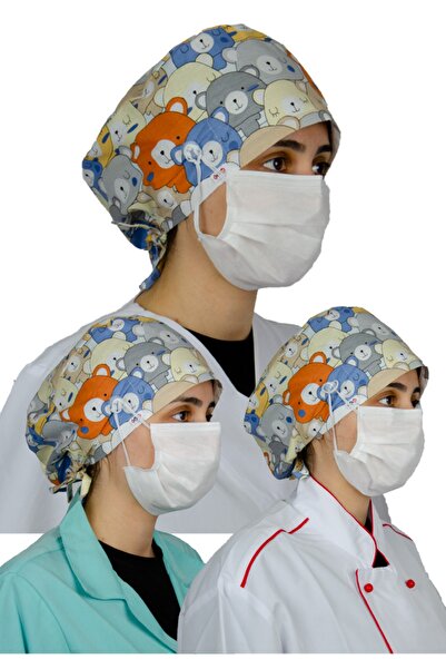 FRM Doktor Hemşire Aşçı Bonesi, Cerrahi Bone %100 Pamuk, Maske Için Düğme Ve ...