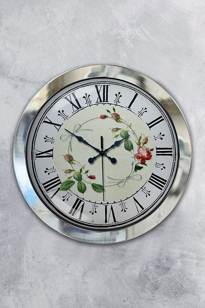 Kasva Concept Gift 36 cm Chrome Metal Leaf Wall Clock