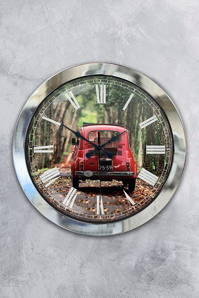 Kasva Concept Gift 36 cm Chrome Metal Fiat 500 Wall Clock
