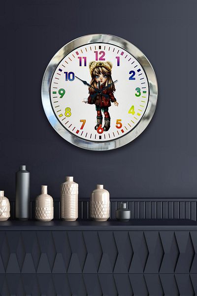 Kasva Concept Gift 36 cm Chrome Metal Young Girl Wall Clock