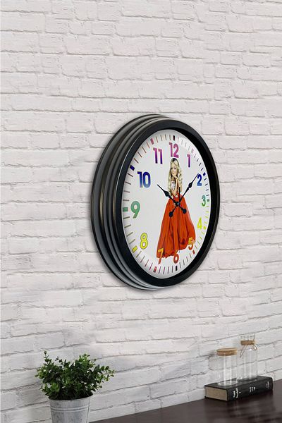 Kasva Concept Gift 40 cm Black Metal Young Girl Wall Clock