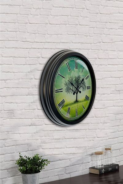 Kasva Concept Δώρο 40 εκ. Μαύρο Μεταλλικό Ρολόι Τοίχου Πλατάνι