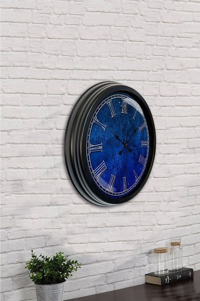 Kasva Concept Gift 40 cm Black Metal Blue Wall Clock
