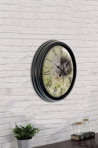 Kasva Concept Δώρο 40 εκ. Μαύρο Μεταλλικό Ρολόι Τοίχου Angel Eyes