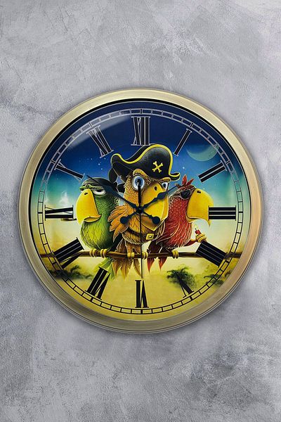 Kasva Concept Gift 40 cm Antique Metal Pirate Parrot Wall Clock