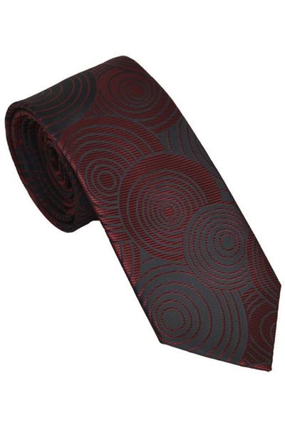 Brianze Geometric Pattern Claret Red Necktie with Handkerchief