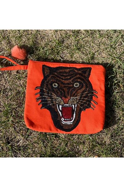 Gönülden Tasarım Чанта и чантичка за гримове Tiger Orange с пайети и апликации 28x25