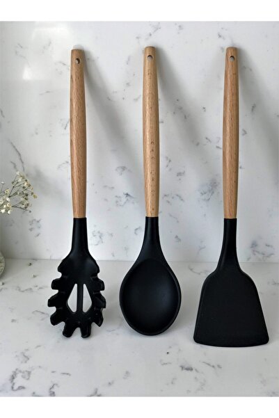 GalleonHome طقم مطبخ مكون من 3 قطع، ملعقة مغرفة من السيليكون من الخيزران