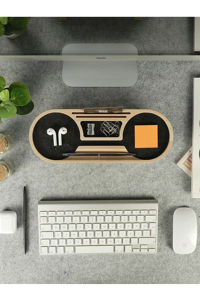 Fagus Wood Office Gift Business Card Holder - Pen Holder - Phone Etc. Has Areas Where You Can Put Office Supplies