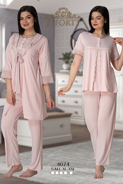 Effortt Pink Maternity Pajama Set 4074 Dressing Gown Set