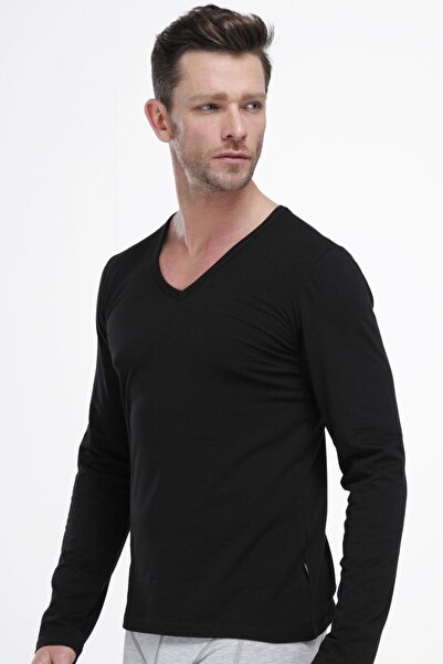 Nacar Erkek Siyah V Yaka Uzun Kol Modal Body