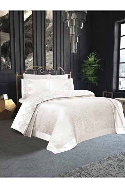 Kadınca Dükkan طقم كابتشينو مزدوج مكون من 6 قطع من الشنيل مع اللؤلؤ