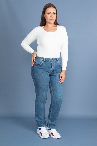 Şans Women's Plus Size Blue Wash Effect Jeans 65n23317