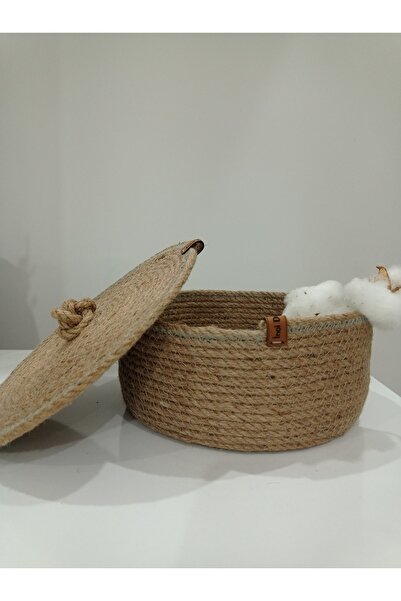 NCDSGN Çok Amaçlı El Yapımı Kapaklı Hasır Sepet, Organizer, Yeşil Çizgili Dek...