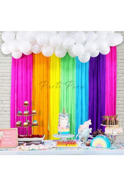 parti pera 6 Colors Crepon Paper , White Pastel Balloon Chain Set Birthday Party Set