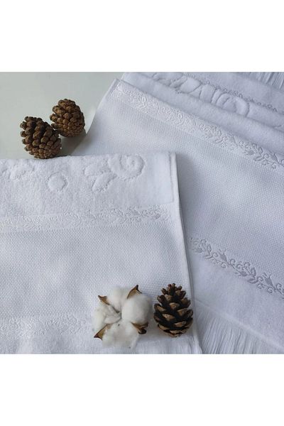 mihriban Pack of 2 Mysoft Cross Stitch Embroidered Fringed Etamine Embroidered Velvet Towel Mother and Daughter