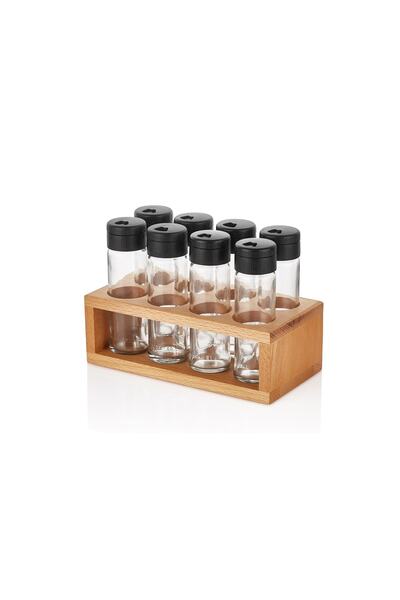 Kenpool 8-Piece Spice Set with Wooden Stand Lisa Spice Rack Set