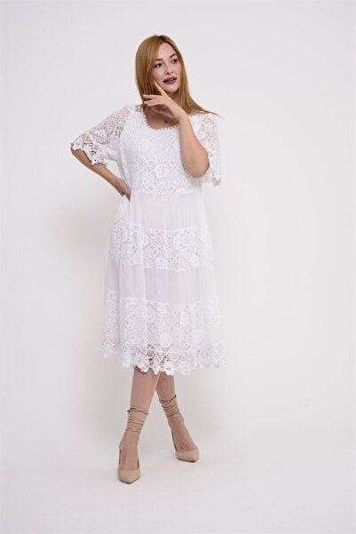 ZTO Women's Italian Lace Detail Lined Silk Dress