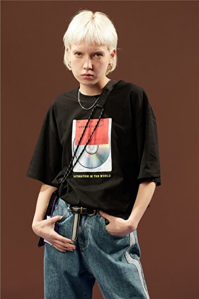 Rokeby Tricou alb supradimensionat cu imprimeu din bumbac pieptănat