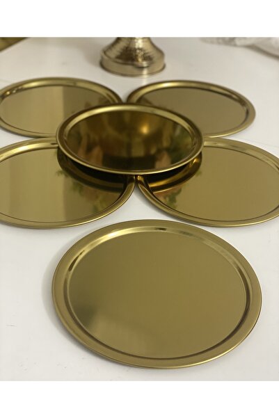 Elzem Paslanmaz Çelik Yuvarlak Gold 6 Lı Servis Ve Sunum Tepsisi Lüx Sunumlar