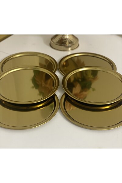 Elzem Paslanmaz Çelik Yuvarlak Gold 6 Lı Servis Ve Sunum Tepsisi Lüx Sunumlar