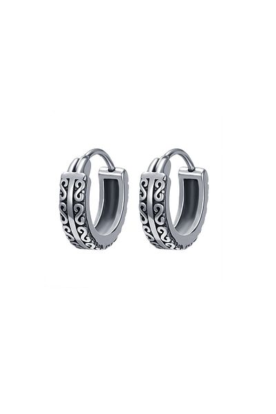 Viking Tribal Patterned Hoop Snap 316l Men's Steel Earrings