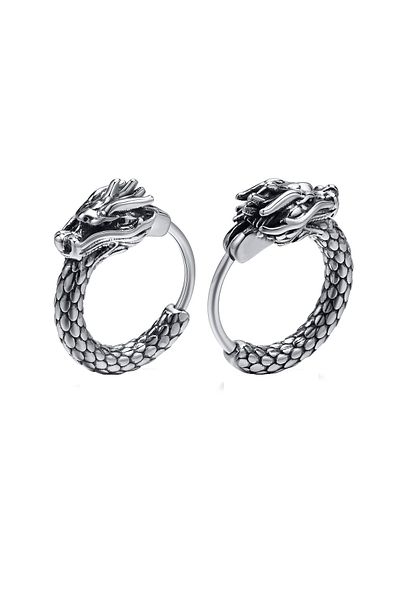 Viking Dragon Designed Ouroboros Dragon Gothic Biker 316l Steel Men's Earrings