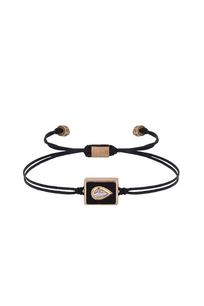 Juju Black Enamel Black String Rectangular Bracelet with Drop Stones in the Middle