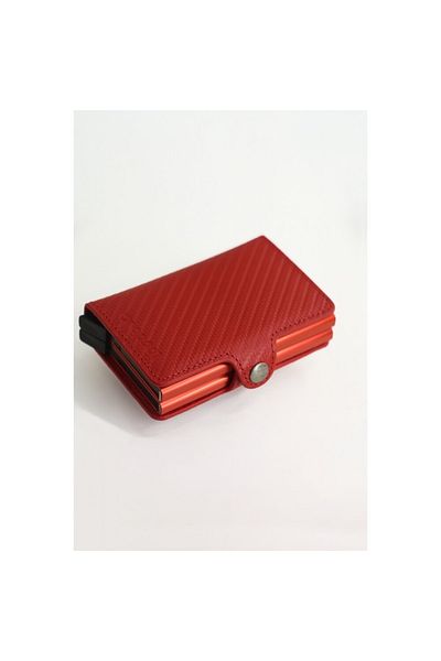 Wrapsol Red Carbon Double Wallet with Mechanism Smart Card Holder