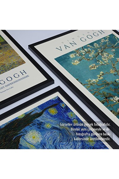 HOMEPACK 3'lü Set Doğal Ahşap Lamine Çerçeveli Klasik Eserler Soyut Vincent Van Gogh 30x40cm 40x60cm Hpn138