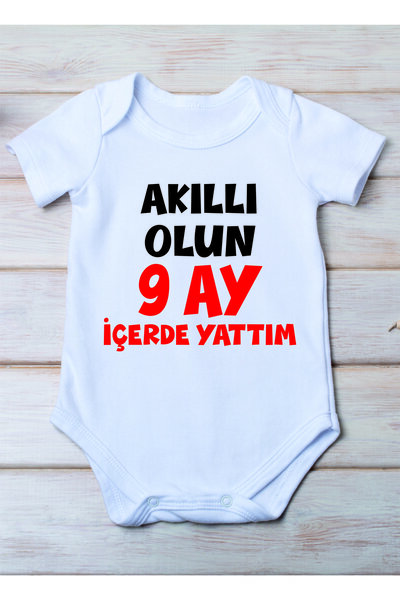 SPACE DRESS Be Smart I Sleep Inside for 9 Months Printed Cotton Baby Bodysuit