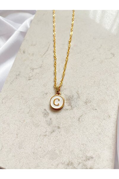 SWORDS CONCEPT Altın Kaplama Burgu Zincirli Beyaz Mineli C Harfli Kolye
