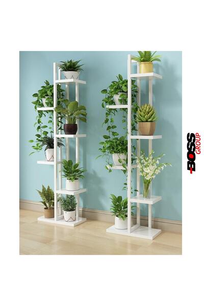 Boss Group Çiçeklik 6 Bölmeli Raf Metal Çerçeveli Sağlam Beyaz