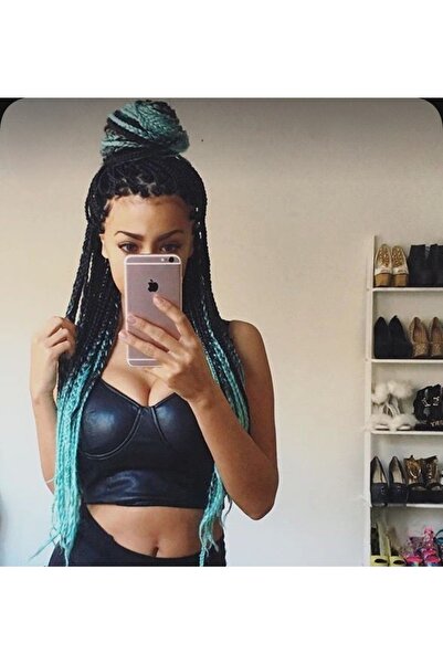 AKOLİFE African Black Braid with Turquoise Ombre - Box Braid Two Toned Hair