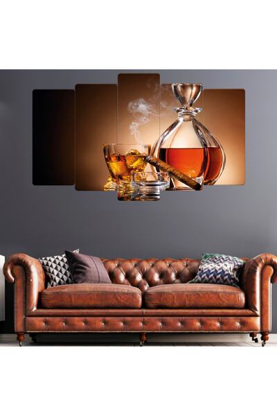 Zevahir Mobilya Dekorasyon Beşli Mdf Viski Ve Puro Tablo Seti