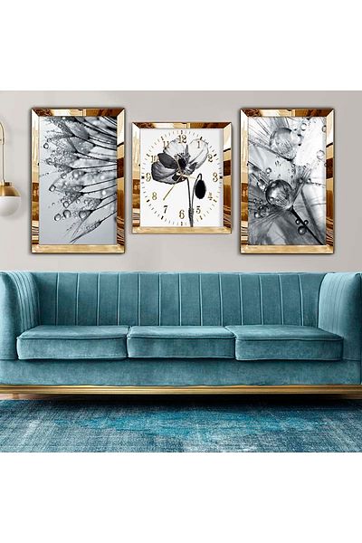 Zevahir Mobilya Dekorasyon Σετ τριπλό τραπέζι MDF Gold Plexi Edge Σετ ρολογιών