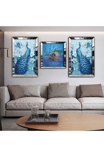 Zevahir Mobilya Dekorasyon Gümüş Aynalı Pleksi Çerçeveli Tavus Kuşu Aynalı Üç...