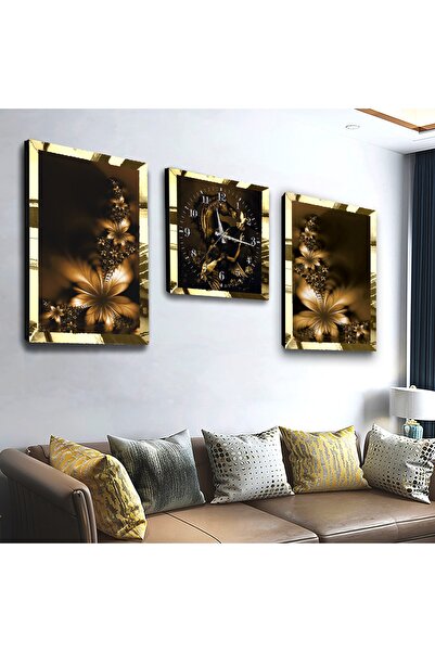 Zevahir Mobilya Dekorasyon Gold Aynalı Pleksi Çerçeveli Çiçek Üçlü Mdf Tablo ...