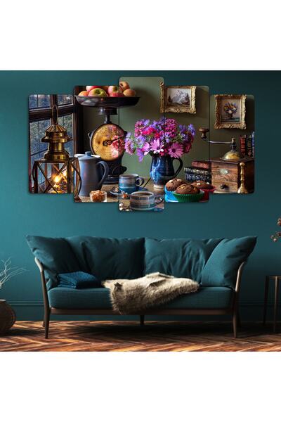 Zevahir Mobilya Dekorasyon Zevahir 5 Parça Mdf Renkli Çiçekler Tablosu