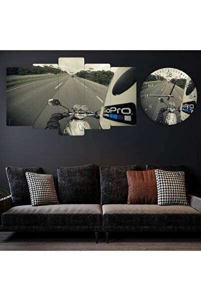 Zevahir Mobilya Dekorasyon Altılı Mdf Motosiklet Yolculuğu Saatli Tablo Seti